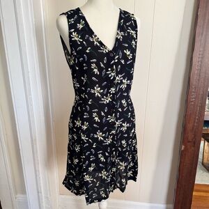 Vintage Floral Rayon Black Floral Sleeveless Tie Back Dress